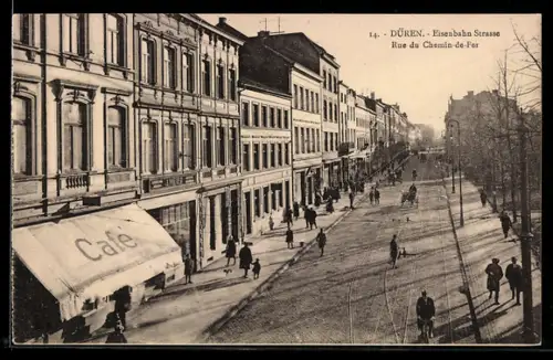 AK Düren, Eisenbahn Strasse, Geschäft von I. Meier