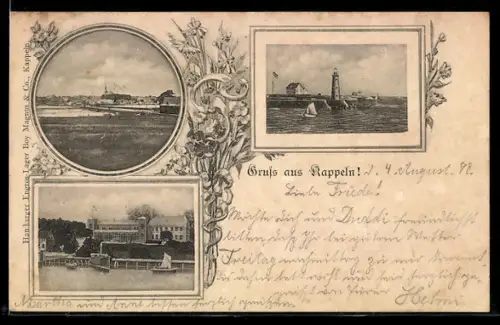 AK Kappeln, Teilansicht, Leuchtturm, Ortspartie