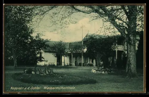 AK Kappeln a. d. Schlei, Partie beim Gasthof Wassermühlenholz mit Gartenanlage