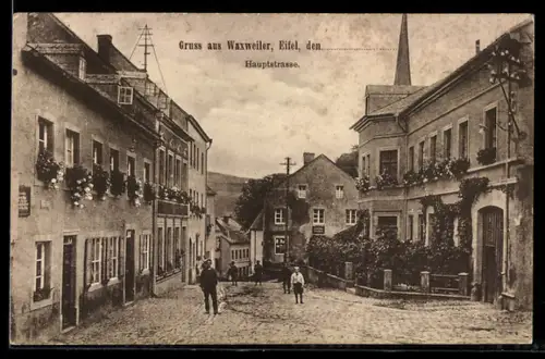 AK Waxweiler /Eifel, Hauptstrasse mit Anwohnern