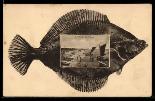 Grusskarten-AK Ahlbeck, Seebad in einer Flunder, Grusskarte