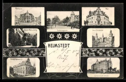 AK Helmstedt, Rathaus, Kloster Marienberg, herzogliches Gymnasium, Post, ehemalige Universität