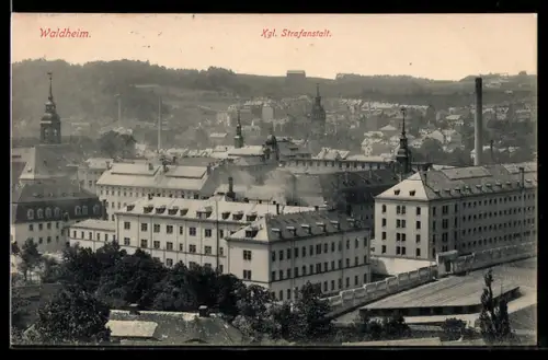 AK Waldheim / Sachsen, Kgl. Strafanstalt aus der Vogelschau