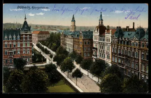 AK Döbeln /Sa., Königstrasse aus der Vogelschau