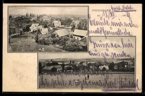 AK Riechberg /Bräunsdorf, Totalansicht, Ortspanorama mit Feldern