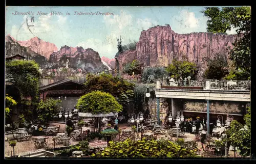 AK Tolkewitz /Dresden, Gaststätte Donaths Neue Welt mit Gästen aus der Vogelschau