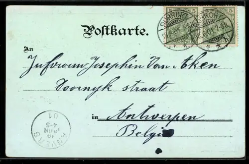 Lithographie Ruhrort, Panorama, Fabrikstrasse, Post