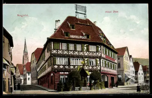 AK Nagold, Hotel Post mit Strassen u. Kirche