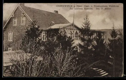AK Osterwieck a. Harz, Gasthaus Waldhaus Zur schönen Aussicht, Bes. P. Müller