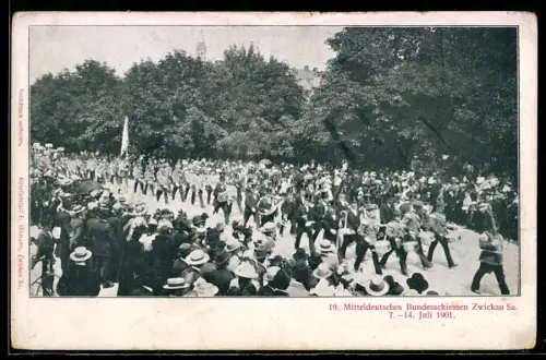 AK Zwickau Sa., 19. Mitteldeutsches Bundesschiessen, Festumzug, Juli 1901