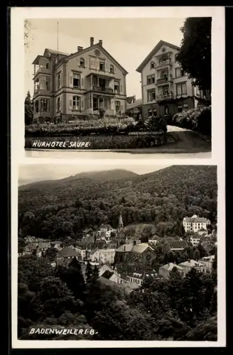 AK Badenweiler i. B., Kurhotel Saupe, Ortsansicht vom Berghang aus