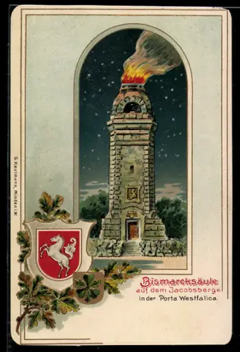 Passepartout-Lithographie Porta Westfalica, Bismarcksäule auf dem Jacobsberge