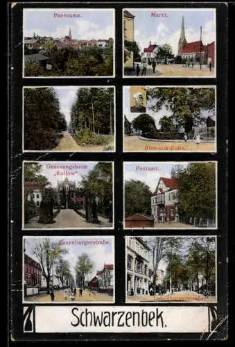 AK Schwarzenbek, Genesungsheim Kollow, Postamt, Bismarck-Eiche, Lauenburgerstrasse, Marktplatz