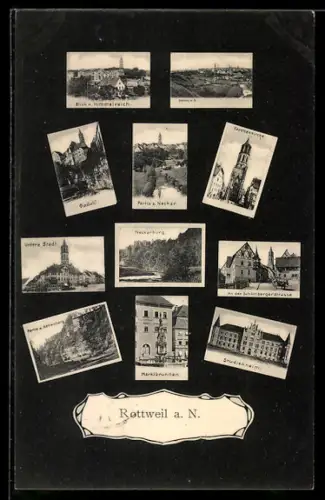 AK Rottweil a. N., Studienheim, Marktbrunnen, Viadukt