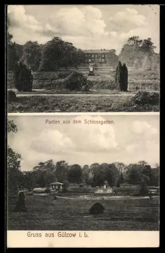 AK Gülzow i. L., Partie aus dem Schlossgarten