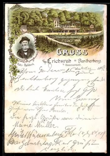 Lithographie Hannover, Restaurant Erichsruh a. Bentherberg, Portrait Vater Rehbock