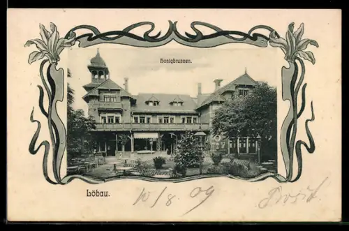 AK Löbau, Blick zum Gasthaus Honigbrunnen