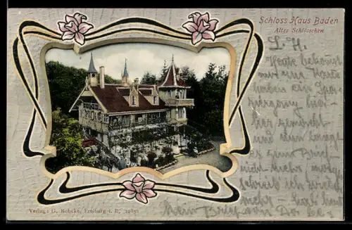 AK Badenweiler, Gasthaus Schloss Haus Baden, Altes Schlösschen, Passepartout