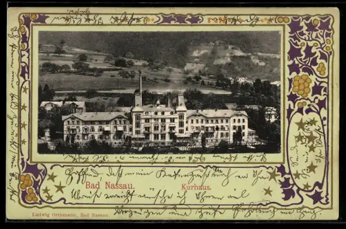 AK Bad Nassau, Kurhaus im Jugendstil-Passepartout