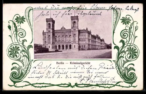 AK Berlin-Tiergarten, Kriminalgericht im Jugendstil-Passepartout