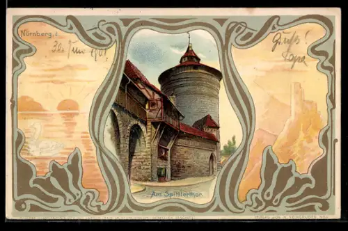 Lithographie Nürnberg, Am Spittlerthor, Jugendstil