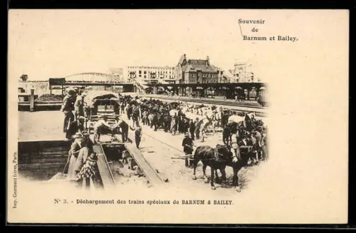 AK Zirkus Barnum et Bailey, Dechargement des trains speciaux