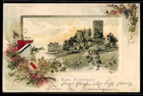 Künstler-AK Altwindeck, Burg Altwindeck und Wappen