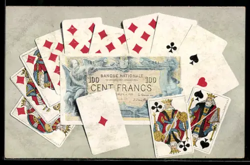 AK Einhundert Francs-Schein mit Kartenspiel