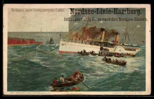 Künstler-AK Wladimir Linde: Passagierschiff Cobra auf Reede