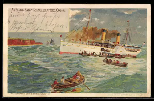 Künstler-AK Wladimir Linde: Passagierschiff Cobra auf Reede