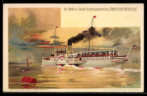 Künstler-AK Wladimir Linde: Salon-Schnelldampfer Princessin Heinrich auf hoher See