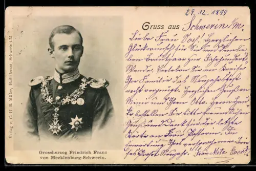 AK Portrait des Grossherzogs Friedrich Franz von Mecklenburg-Schwerin in Uniform mit Orden