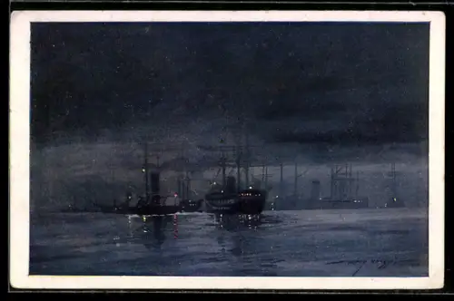 Künstler-AK Harry Heusser: Die Schlacht bei Lissa, die k. u. k. Flotte vor Fasana, Kriegsschiffe