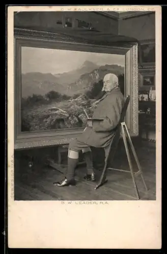 AK Maler B. W. Leader bei der Arbeit an einem grossen Landschaftsbild