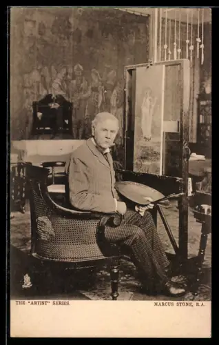AK Maler Marcus Stone bei der Arbeit an einem Frauenbildnis