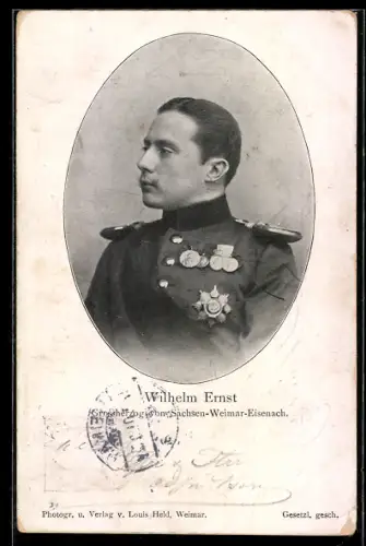 AK Grossherzog Wilhelm Ernst von Sachsen-Weimar-Eisenach, Halbportrait in Uniform