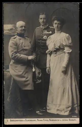 AK Grossherzog von Oldenburg, Prinz Eitel Friedrich von Preussen und Braut Sophie Charlotte