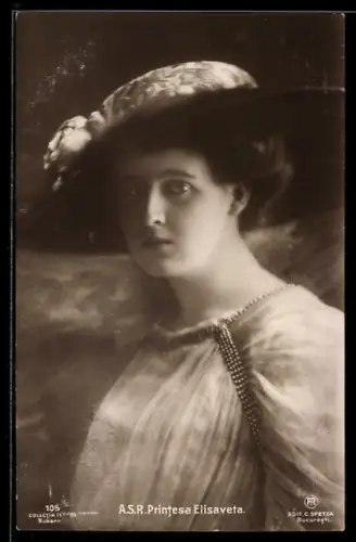AK Prinzessin Elisaveta von Rumänien, Portrait mit Hut