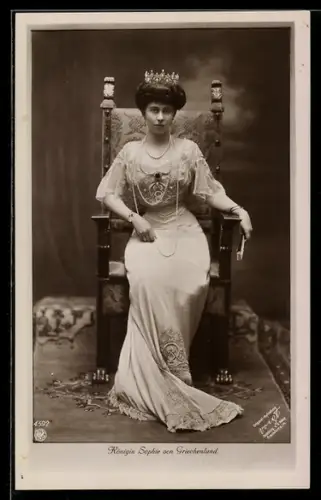 AK Königin Sophie von Griechenland mit Krone