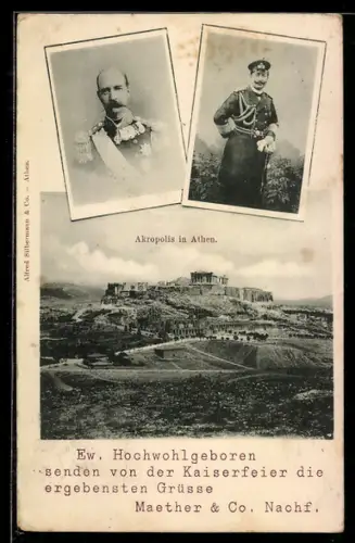AK Portraits Georg I. von Griechenland & Kaiser Wilhelm II., Akropolis