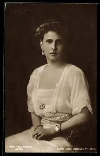 AK Prinzessin Alice von Griechenland, Portrait mit Armbanduhr
