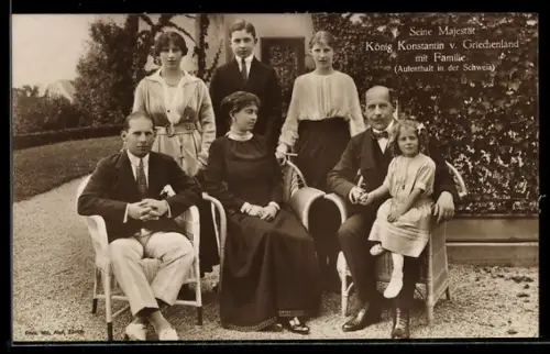 AK Seine Majestät König Konstantin von Griechenland mit Familie ( Aufenthalt in der Schweiz )