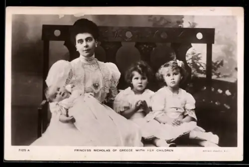 AK Princess Nicholas von Griechenland mit Kinder