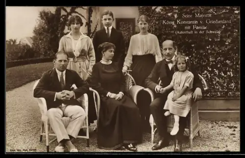 AK Seine Majestät König Konstantin von Griechenland mit Familie ( Aufenthalt in der Schweiz )