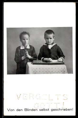 AK Schriftzug Vergelts Gott von Blinden selbst geschrieben