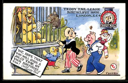 AK Teddy Tail League, Northcliffe House, London, Birthday wishes, Comic