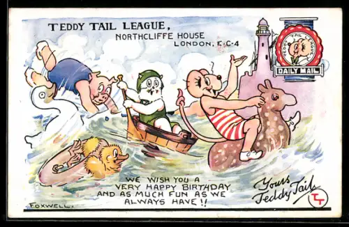 AK Teddy Tail League, Northcliffe House, London, Birthday Wishes, Comic
