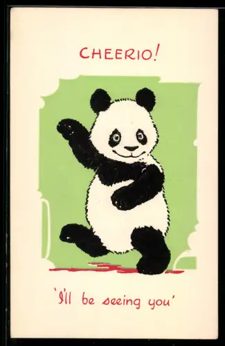 Präge-AK Lächelnder Panda winkt dem Betrachter zu