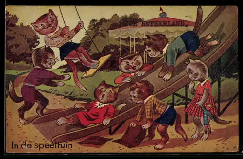 AK Katzenkinder spielen an der Rutsche auf dem Spielplatz