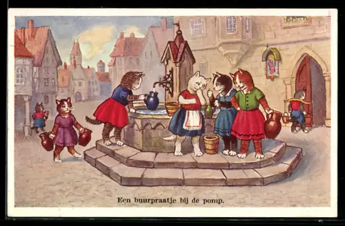 AK Katzen am Brunnen haben sich viel zu erzählen